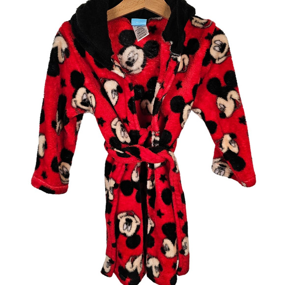 Authentic Disney Size 2T 3T Soft Plush Mickey Mouse Hooded Bathrobe Robe EUC - Picture 1 of 3